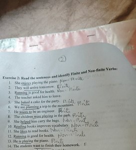 Exercise 2: Read the sentences and identify Finite and Non-fini... | Filo