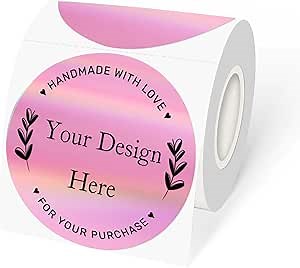 3" Circle Holographic Thermal Label Stickers Pink, Round Printable Rainbow Thermal Sticker for Gift Wrapping, Self-Adhesive/Perforation Line Design