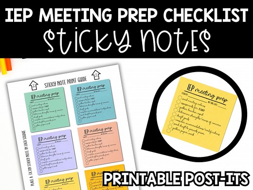 Printable IEP Meeting Preparation Sticky Note Templates, IEP Meeting Prep, Special Education Sticky Notes, IEP Organization - Etsy