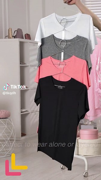 Four pack of V-neck T-shirts with details on the bottom#tiktokshopfashion #plussizefriendly #outfitideas #fyp #womentop