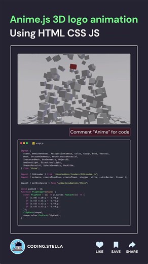 Anime.js 3D Logo Animation using HTML, CSS & JavaScript 🚀✨ #animation #code