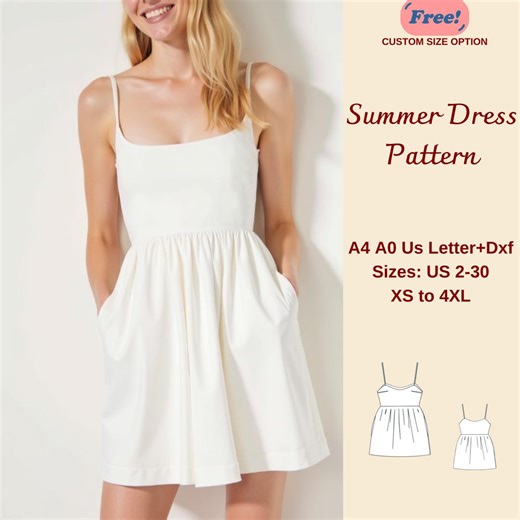Gathered Mini Sundress Sewing Pattern: Milkmaid Linen Dress (A4 A0 US Letter) (XS-4XL) (PDF) - Etsy