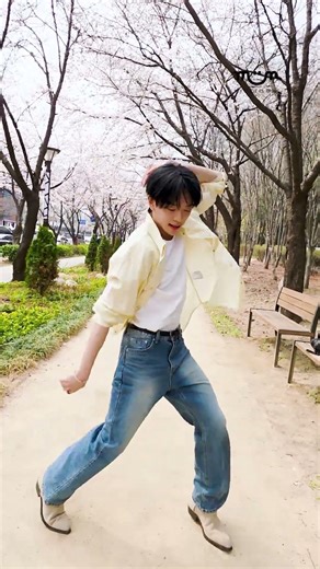 VERIVERY's Kangmin doing "Free Falling" under the cherry blossoms... This is paradise and a utopi...