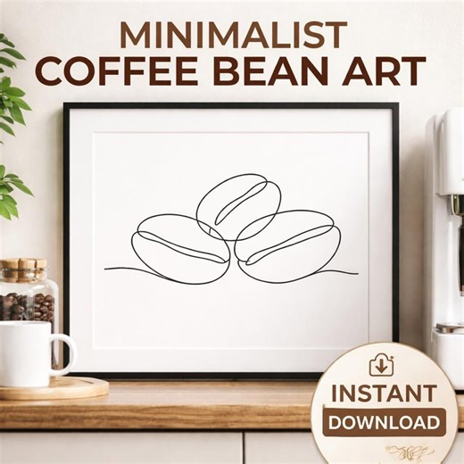 Minimalist Coffee Bean Line Art Print, Modern Neutral Wall Decor, Black and White Printable Art, Simple Kitchen Wall Art - Etsy