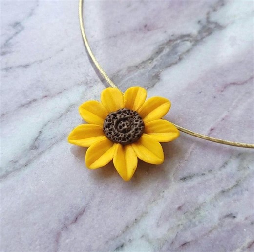 Polymer Clay Sunflower Pendant / Gold Plated Sterling Silver Choker 925 - Etsy