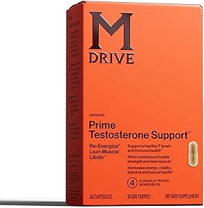 Mdrive Prime - Men's T-Support Supplement, Max Energy, Focus & Lean Muscle, KSM-66 Ashwagandha, S7 Nitric Oxide Booster, Bioperine and DHEA,30 Servings, 60 Count