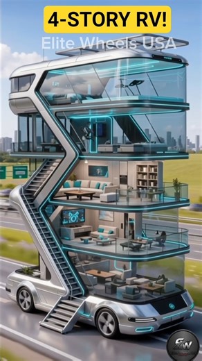Futuristic 4-Story Motorhome! Luxury RV with Neon Lights & Glass Walls | Elite Wheels USA#shortvideo