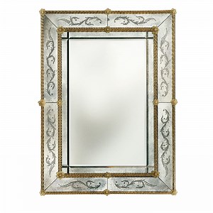 Floral Rectangular Antiqued Murano Glass Mirror #1