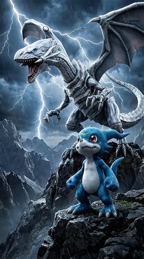 DIGIPOKÉ FUSION｜Blue-Eyes White Dragon fused with Veemon#digimon #veemon #yugioh