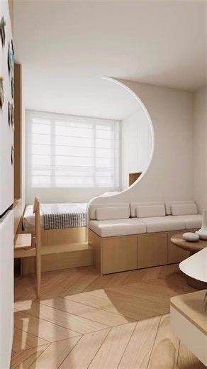This 21㎡ studio apartment renovation is a masterpiece – the archway design and platform sofa are simply divine! #smallapartmentrenovation #smallapartmentdesign #renovationdesign | Mkdesign33
