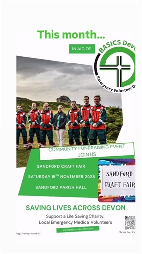 Craft Fair at Sandford This Month ✨ Join us for a wonderful day at the @sandford.craft.fundraiser , where local makers, crafters, and creators will be showcasing their beautiful handmade goods! Pop along, find some unique gifts, enjoy delicious refreshments, and support your local community whilst raising vital funds for some great causes. Your visit helps us continue responding across Devon. 💚 #Sandford #Devon #volunteers #Events #SupportLocal #HandmadeWithLove #basicsdevon @basics_hq | BASICS