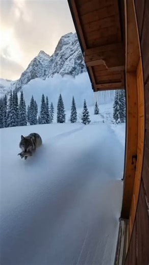 Mama wolf saves her cub from avalanche A dramatic scene unfolded in the mountains today when a fast-moving avalanche swept down a snowy ridge, prompting a lone wolf to make a desperate dash for safety. The event was caught on a security-style camera positioned near a small cabin, showing the avalanche rumbling in the distance before the wolf suddenly sprinted toward the structure with striking urgency. As the wall of snow closed in, the wolf reached the cabin’s doorstep and crouched low, shieldi