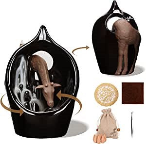 Ceramics Waterfall Incense Burner，Giraffe Sculpture Backflow Waterfall Incense Holder for Home Decor, Office, Yoga, Meditation，with 40 Backflow Incense Cones and Non-Slip mat