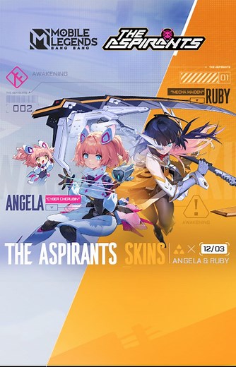 Mobile Legends: Bang Bang on Instagram: "The new Aspirants skins - Angela "Cyber Cherubin" and Ruby "Mecha Maiden" will be available on 12/03! Have you seen futuristic mecha suits coupled with colorful visual effects? What will the two NEW Aspirants look like on the battlefield? Check out this video and take a sneak peek at the two new skins! #MobileLegendsBangBang #MLBBNewSkin #MLBBTheAspirants"