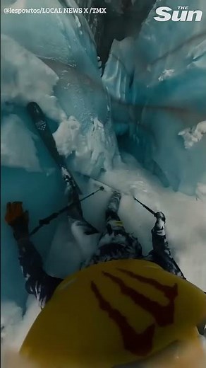 Terrifying moment skier falls into massive crevasse caught on helmet cam