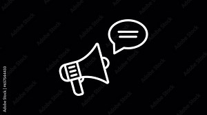 Megaphone symbol. WHITE line icon animation on a transparent background