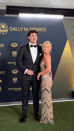 Welcome to the 2025 Dally M Awards — first up on the green carpet, @herbie.farnworth and his stunning partner ✨ | NRL