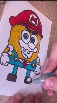 SpongeBob Became Mario #satisfying #art #drawing #spongebob #mario