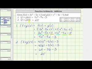 Function Arithmetic (Sum): (f+g)(x) and (f+g)(4) - Quadratic