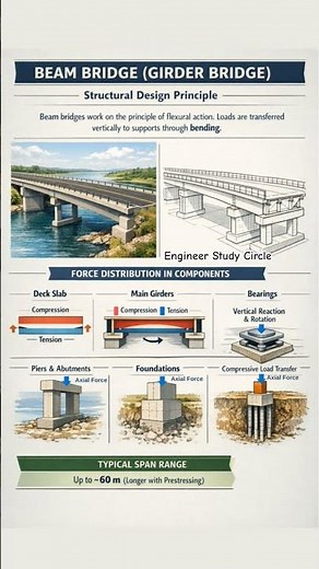 Girder BridgeConcept + Force DistributionBeam Bridge Structural System | Important for JE & AE Exams