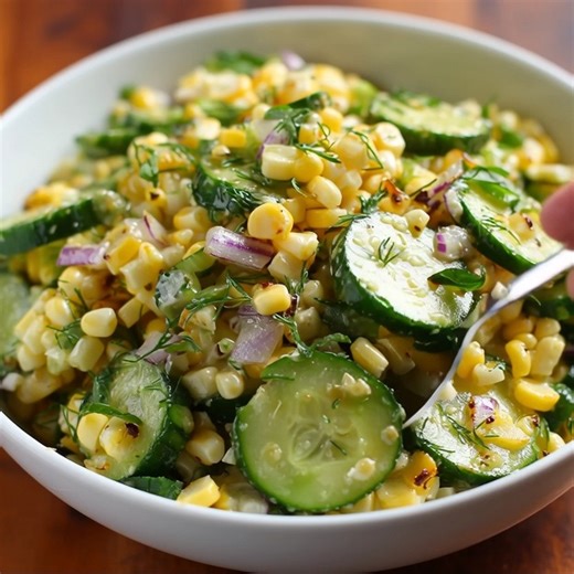 13K views · 28 reactions | Corn and Cucumber Salad Ingredients: 1 cup fresh corn kernels (about 2 ears of corn, cooked and cut off the cob) 1 medium cucumber, diced 1/2 cup cherry tomatoes, halved 1/4 cup red onion, finely chopped 1/4 cup mayonnaise 1/4 cup sour cream ...... Full Recipe in Coʍmеոτ  | Grandma's Cooks | Facebook