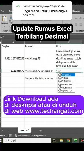 UPDATE Rumus Excel Terbilang Desimal Tak Terbatas tanpa Add In #excel #terbilang #rumus #desimal