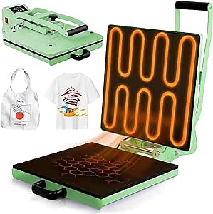 Heat Press 15x15, High Pressure Clamshell Heat Press Machine for T Shirts, 90 Degrees Digital Control Sublimation Heat Transfer Machine for DIY Shirts, Pillows (Green)
