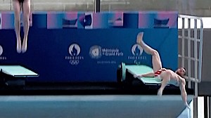Moment French diver slips during Olympic pool inauguration