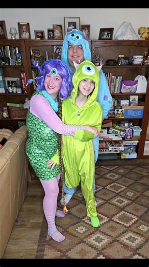 April Rapunzel on Instagram: "Monsters Inc theme family costumes this year! Had a blast at Dark in the Park, Boo at the Zoo, and trick or treat tonight! #monstersinc #mikewazowski #celiamonstersinc #sully"