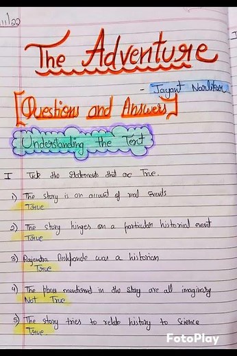 class 11 English chapter - The Adventure... Question and answer NCERT hornbill