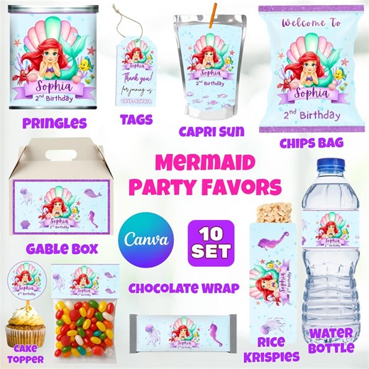 Ariel Birthday Party Favors, Little Mermaid Birthday Labels, Editable Ariel Labels, Mermaid Party Favors, Princess Ariel Birthday Printables - Etsy