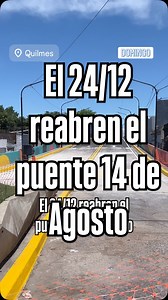 El Municipio de Quilmes entró en la etapa final de la obra de reconstrucción integral del Puente 14 de Agosto, cuyo tránsito fue cerrado de manera total a mediados de noviembre. Según el cronograma oficial, se espera que el paso vehicular vuelva a habilitarse el 24 de diciembre. Las tareas incluyen la reparación de losas con fisuras, el arreglo de juntas deterioradas y la renovación completa de la superficie de rodamiento. Además, la obra contempla el reencarpetado total, la demarcación de carri