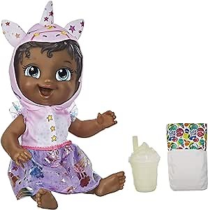 Baby Alive Tinycorns Doll, Unicorn, Accessories, Drinks, Wets, Black Hair Toy for Kids Ages 3 Years and Up