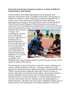 First Aid in Exercise & Sports Science Worksheet Classwork Homework