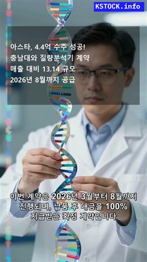 아스타, 매출 13% 규모 수주 공시! 질량분석기(MALDI-MS) 공급 계약 체결