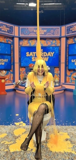Girl in Patterned Tights Gunged with Custard for Losing on Gameshow