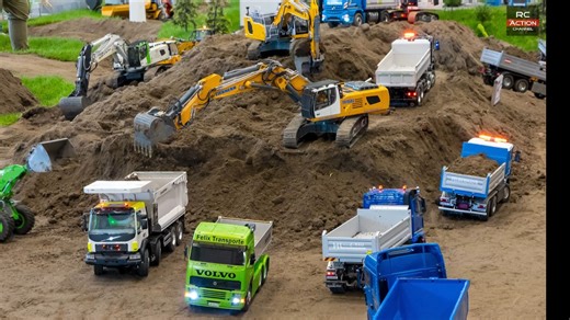 【超硬核遥控盛宴】百吨级RC工程车集群作业！挖掘机真实到犯规！