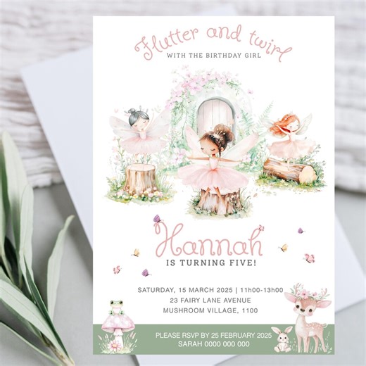 Fairy Birthday Invitation Template, Editable Flutter and Twirl Digital Invite, Corjl Invitations (digital Download) - Etsy
