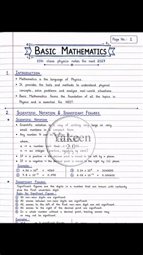 Title (SEO Friendly):📘 Basic Mathematics for Physics Class 11 Notes |
