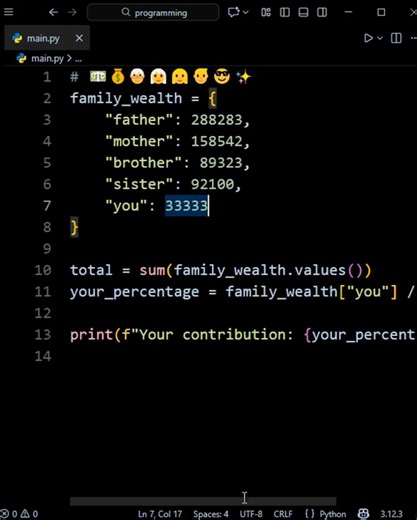 Your Contribution in Wealth with Python #python #programming #coding