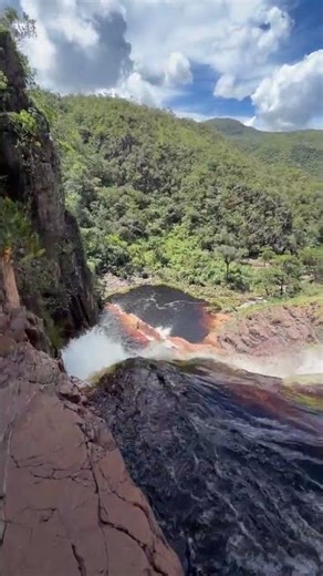 The Most Beautiful Waterfall View - The swift, choppy river flow is frightening #nature #shortvideo