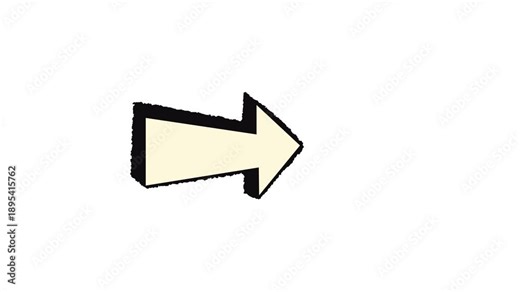 Hand-drawn, cream, arrow, animation, with, black, shadow, pointing, right, on, white, background, perfect, for, comic, style, vlogs, and, creative, video, storytelling, highlights.