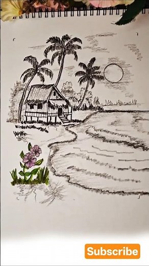 How to draw beautiful beach scenery #PencilSketch #art #drawing #Art #ViralShorts #sketch #trending