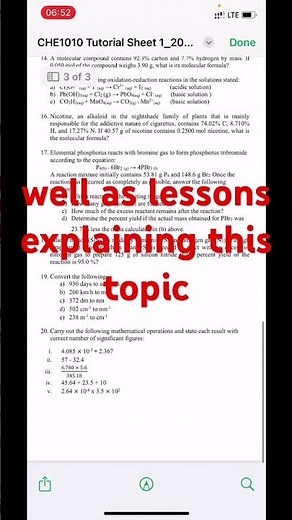 Chem 1010 - Stoichiometry Tutorial Sheet Solutions #education #chemistry