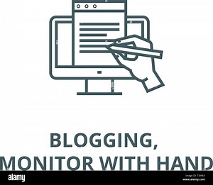 Blogging, monitor with hand line icon, vector. Blogging, monitor with hand outline sign, concept symbol, flat illustration Stock Vector Image & Art - Alamy