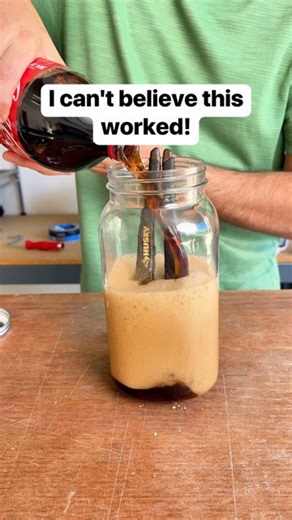 Liz Richards | Daily Original Vids on Instagram: "I help remove rust from my tools by soaking them in soda for 24 hours and using a hard wire brush to scrap clean #tools #soda #workshop #cleaningtips"