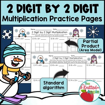 2 Digit by 2 Digit Multiplication - Partial Products - Area Model {Winter Theme}