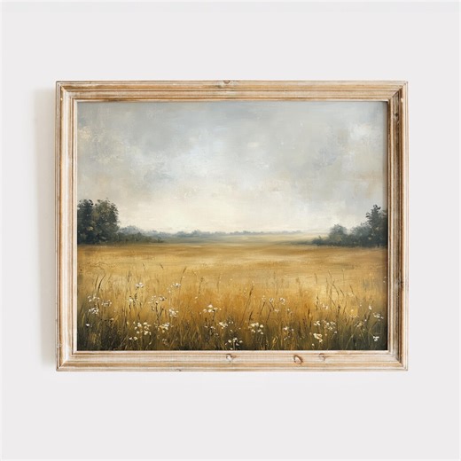 Rustic Summer Meadow Landscape, Vintage Countryside Art, Cottagecore Farmhouse Decor, Printable Wall Art, Digital Download, Painting 769 - Etsy