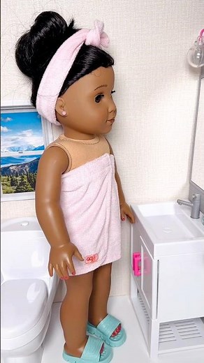 American Girl Doll Bathroom Routine In Pink Towel #babydolls #shorts #dolls #doll