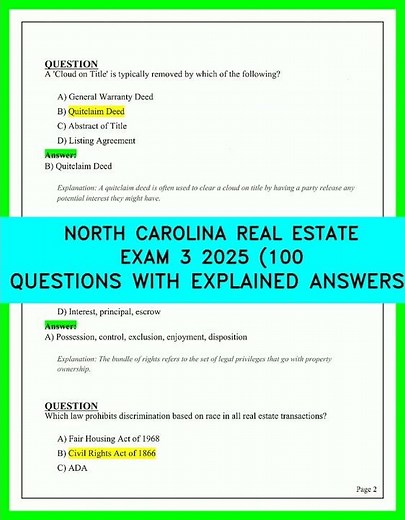 North Carolina Real Estate Exam 2025 | 100 Questions & Explained Answers (Full Practice Test)